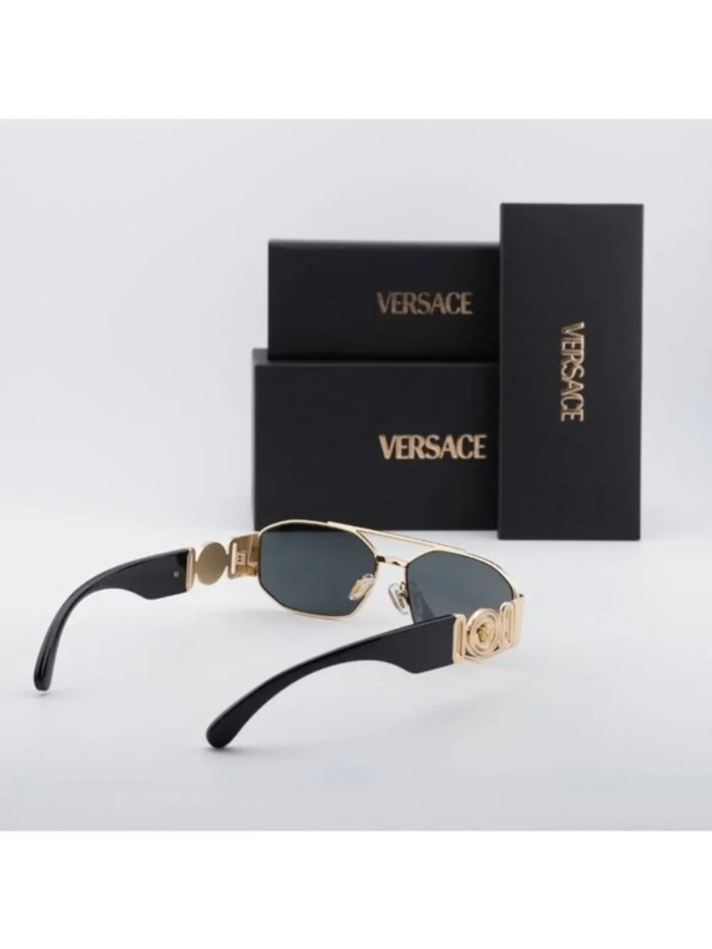 Versace VE2287 100287 Rectangle Sunglasses – Gold / Grey